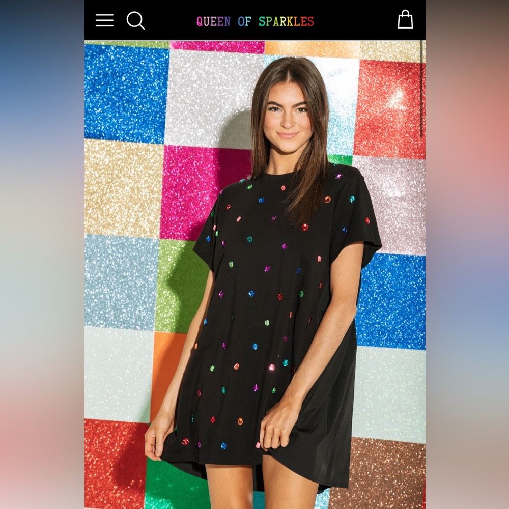 Queen of Sparkles Black Poplin Cape Dress with Jewels